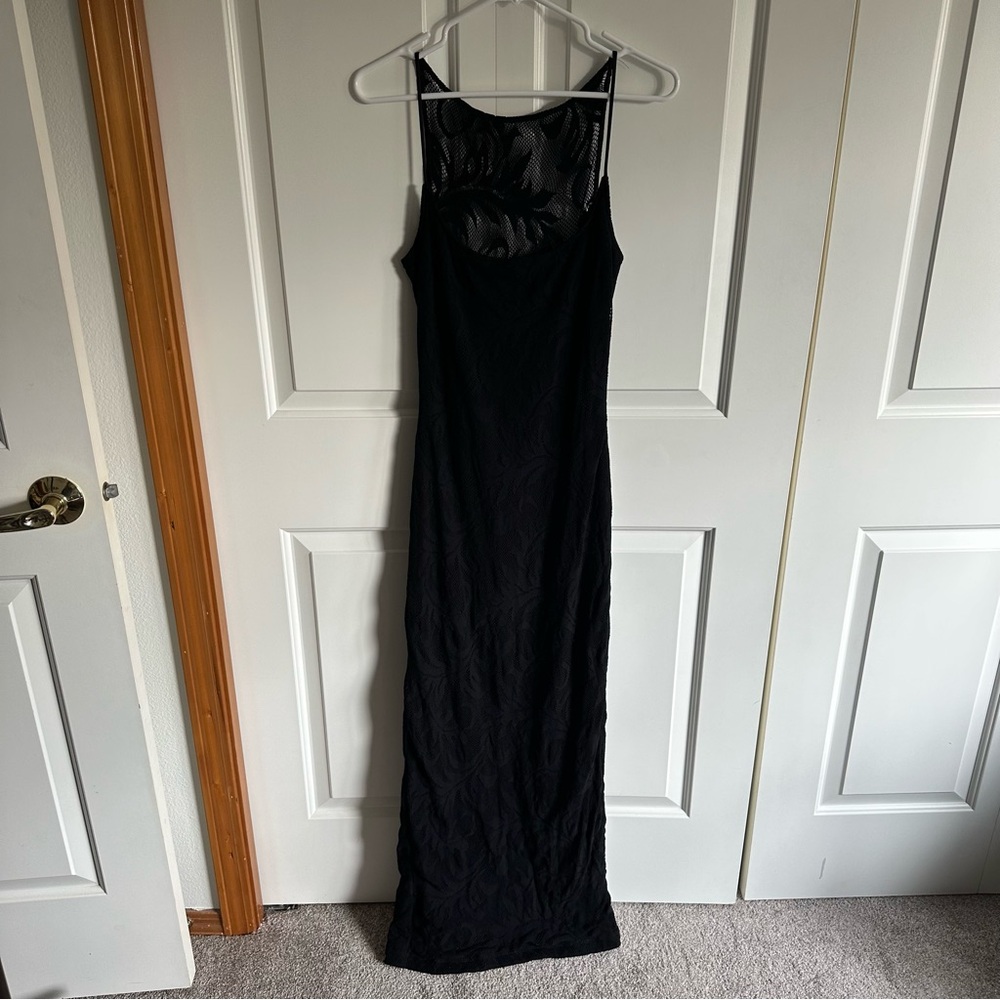 MICHI by Boule de Neige Black Mesh Detail Maxi Dress Vintage 90s